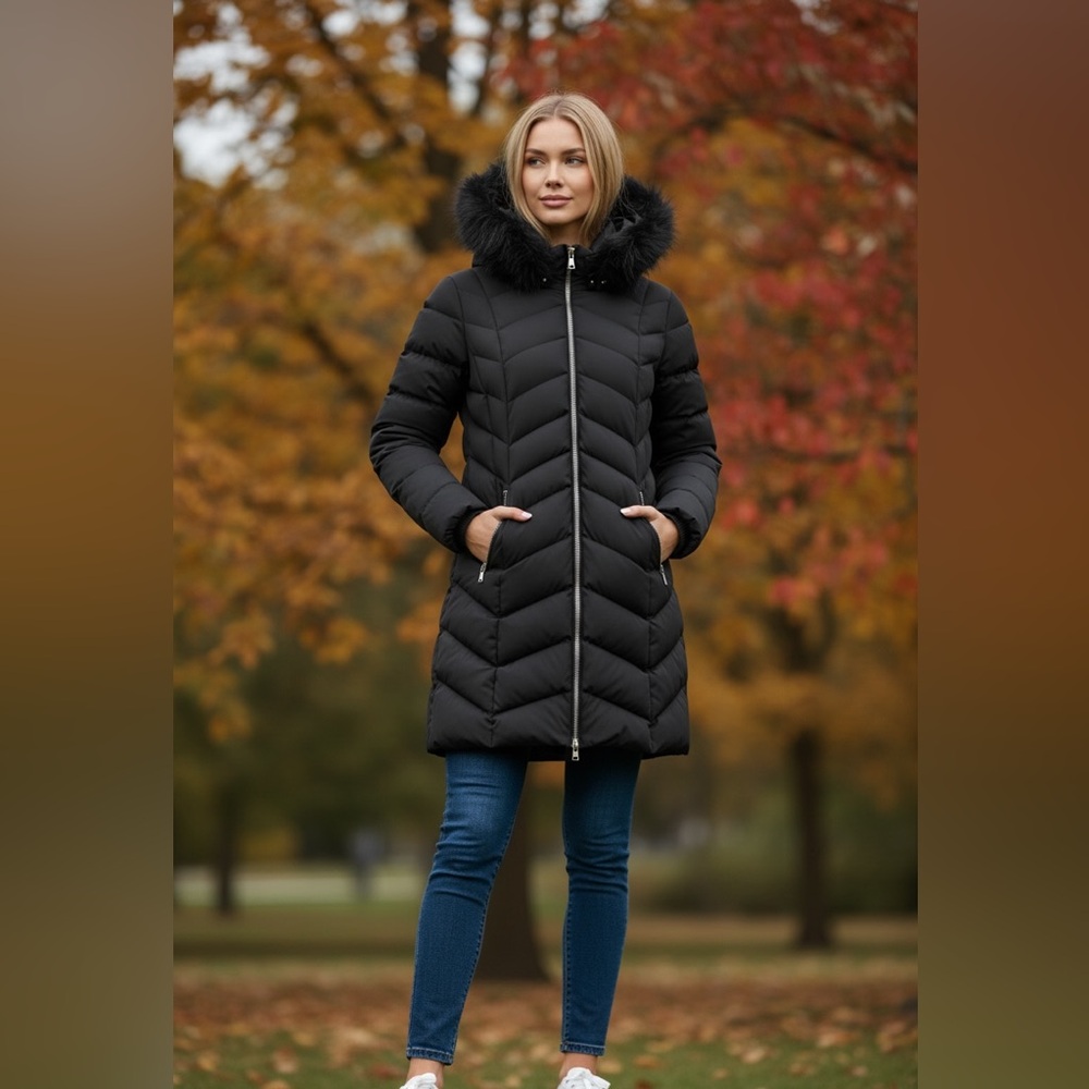 Tahari Black Down Puffer Coat with Removable Faux Fur Hood | Size M | Like New - Picture 11 of 16